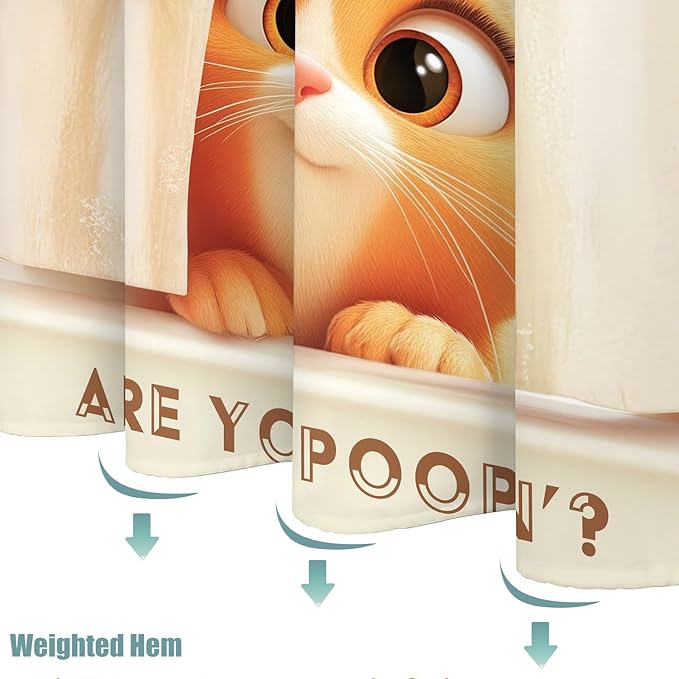 Yeoiat are You Pooping Shower Curtain Funny Shower Curtain Cute Shower Curtains for Bathroom Fun Shower Curtain Set with 12 Hooks Cat-04 72×72 Inches