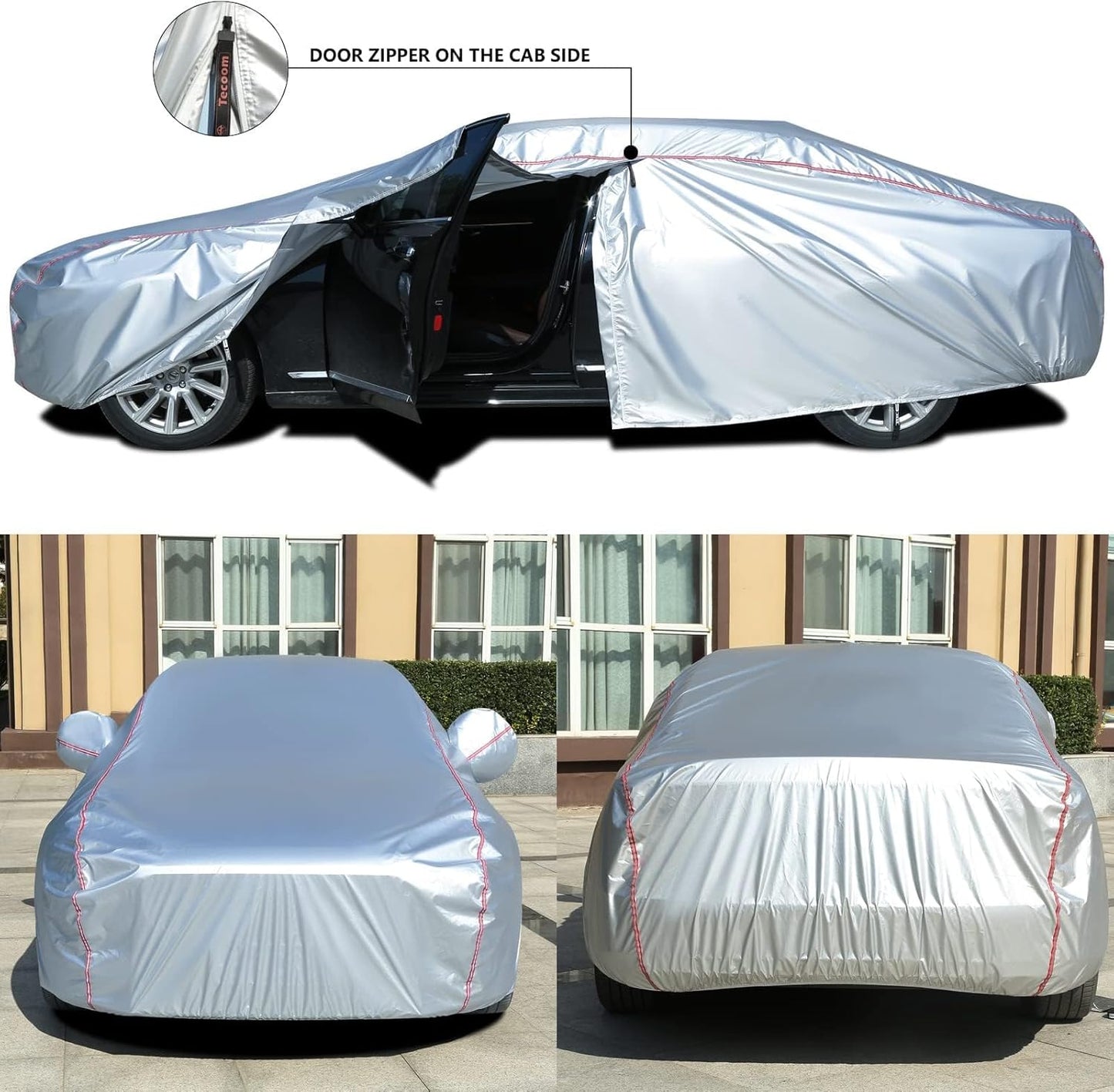 Tecoom Car Cover Waterproof All Weather Fit For Tesla Model 3 Toyota Corolla 2000-2023 Honda Civic 1991-2023, Kia Stinger/Forte, Subaru Legacy, Audi A3/A4/A5 etc, Car Cover Sedan With Lock/Door Zipper