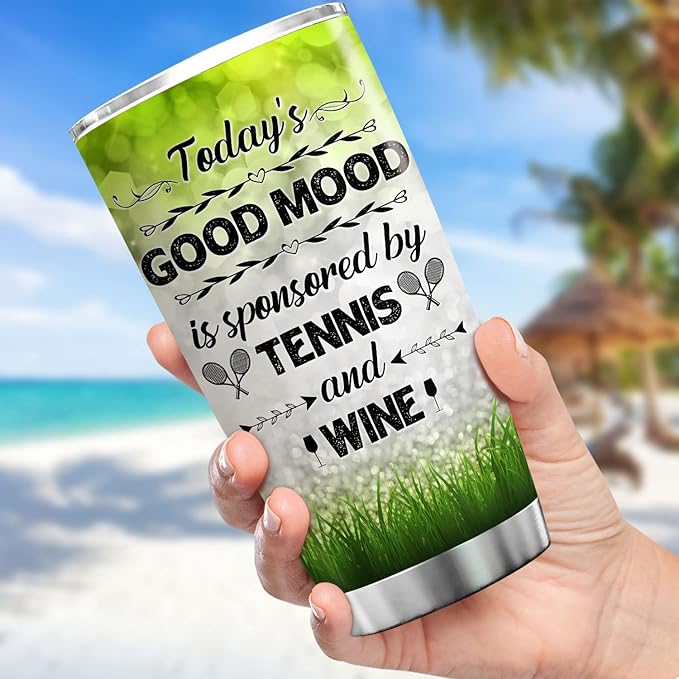 Tennis And Wine Stainless Steel Tumbler 20oz Funny Saying Coffee Cup With Lid Sport Enthusiast Tennis Lover Gift For Women Red Wine Themed Birthday Gifts Insulated Travel Mug