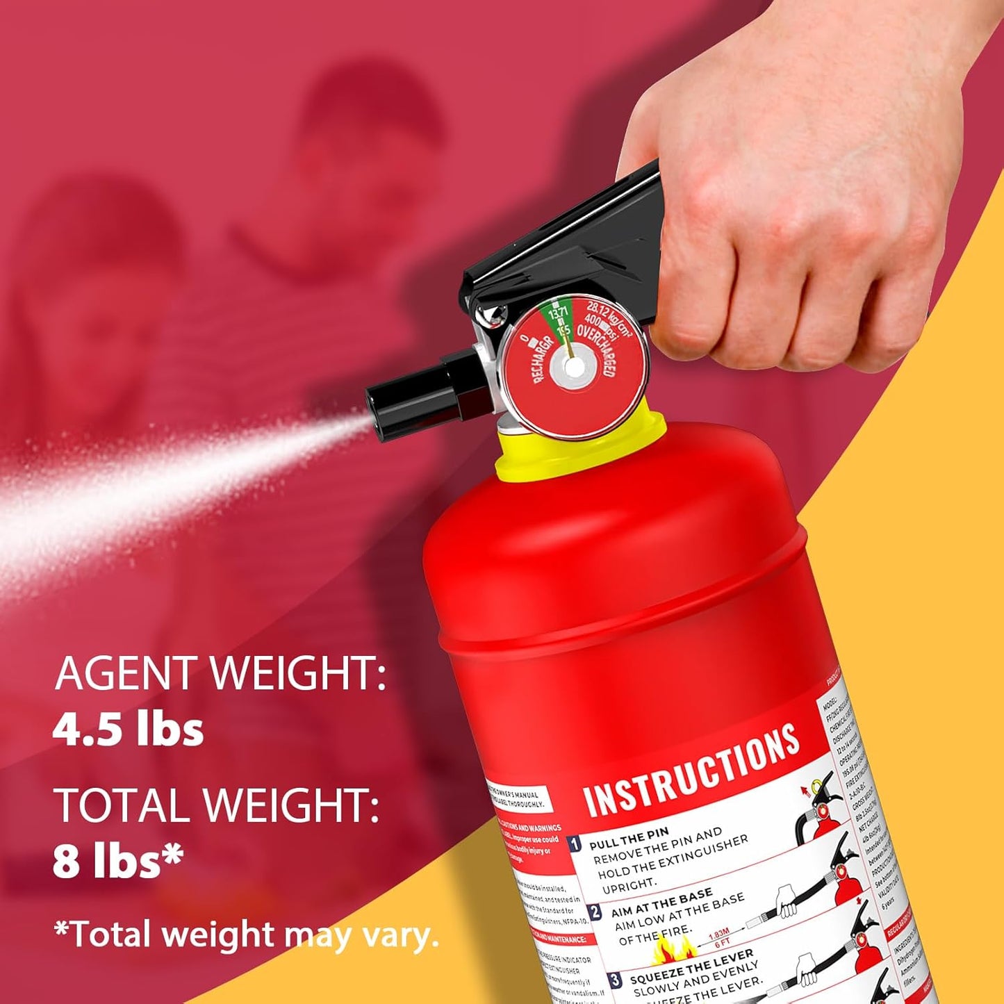 ABC Dry Powder Fire Extinguisher, 4.4 lb – 2-A:10-B：C Rated for Home, Office & Vehicle, Quick Release, Easy-Grip Handle, Ideal for Electrical & Grease Fires, Car Extinguisher, Model FF2KG