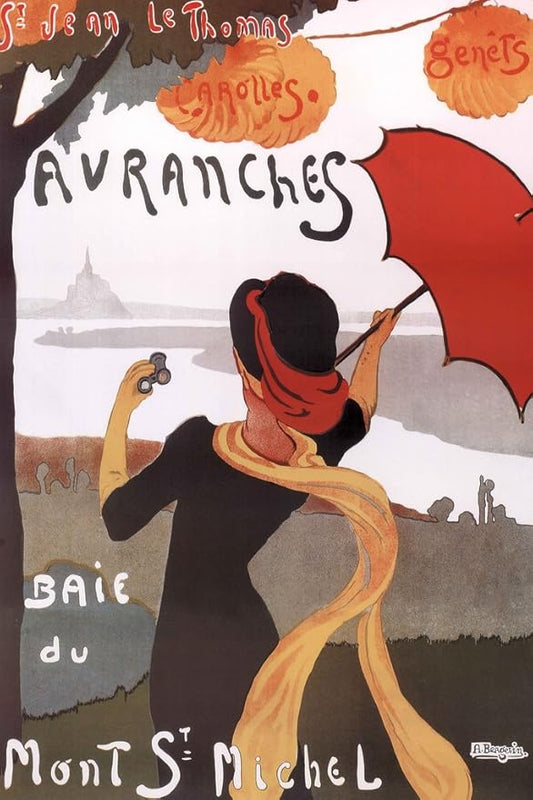Albert Bergevin Avranches Baie du Mont St Michel 1910 Vintage Ad French Travel Advertisement Woman With Umbrella Cool Wall Art Print Poster 12x18