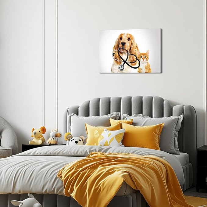 Canvbay Dog and Cat Canvas Wall Art Animal Clinic Painting Prints Veterinary Artwork for Home Vet Veterinarian Office Pet Shop Hospital Decor 16x24Inches