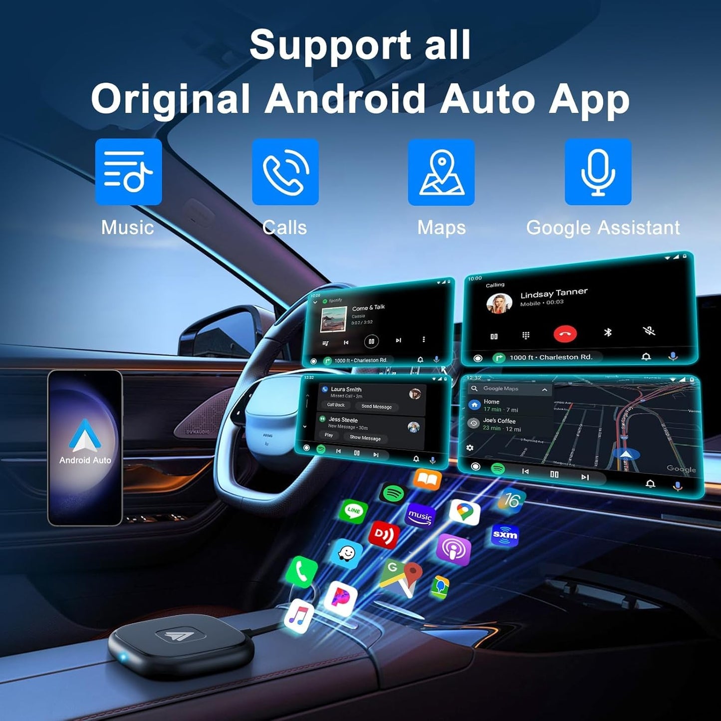 Android Auto Wireless Adapter for Wired Android Auto Cars Converts Wired to Wireless - Easy Setup Plug & Play Seamless Connection Stable and Fast