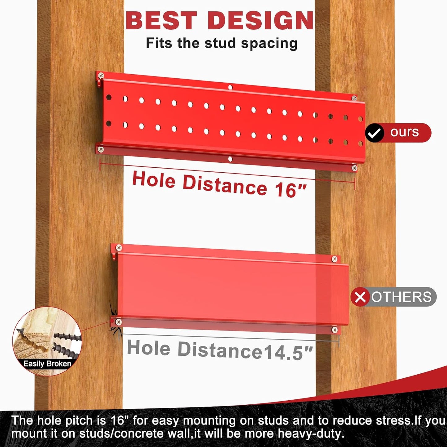 Garage Tool Organizer Wall Mount 49.5inch With 9 Hooks,Shovel Holder Wall Mount Ski Rck for Garage Garden Tool Rack Heavy Duty(Red)