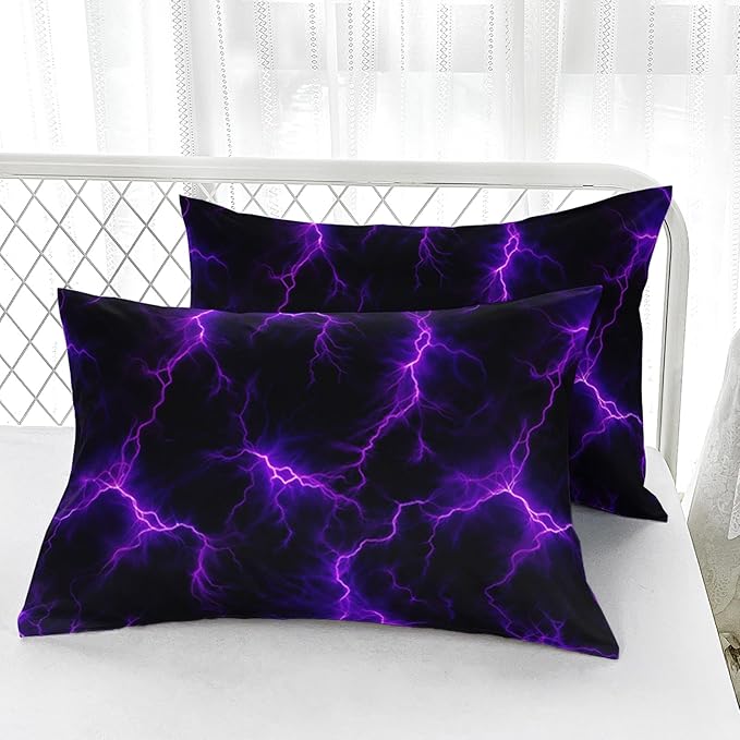 Violet Lightning Comforter Set King Thunder Bedding Sets 3PCS for Kids Teen Adult Violet Room Decor Ultra-Soft Lightweight Microfiber 1 Comforter with 2 Pillowcases
