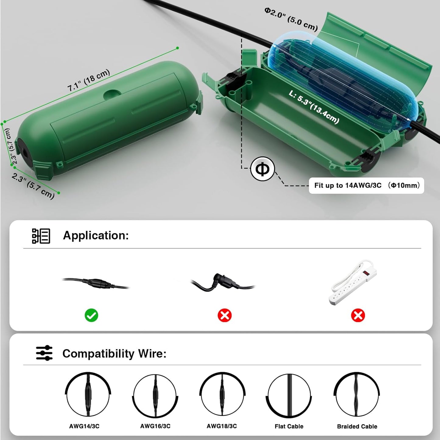 Flemoon [6 Pack] Outdoor Extension Cord Safety Cover with Waterproof Seal, Weatherproof Electrical Connection Box to Protect Outdoor Outlet, Plug, Socket, Christmas Holiday Decoration Light, Green