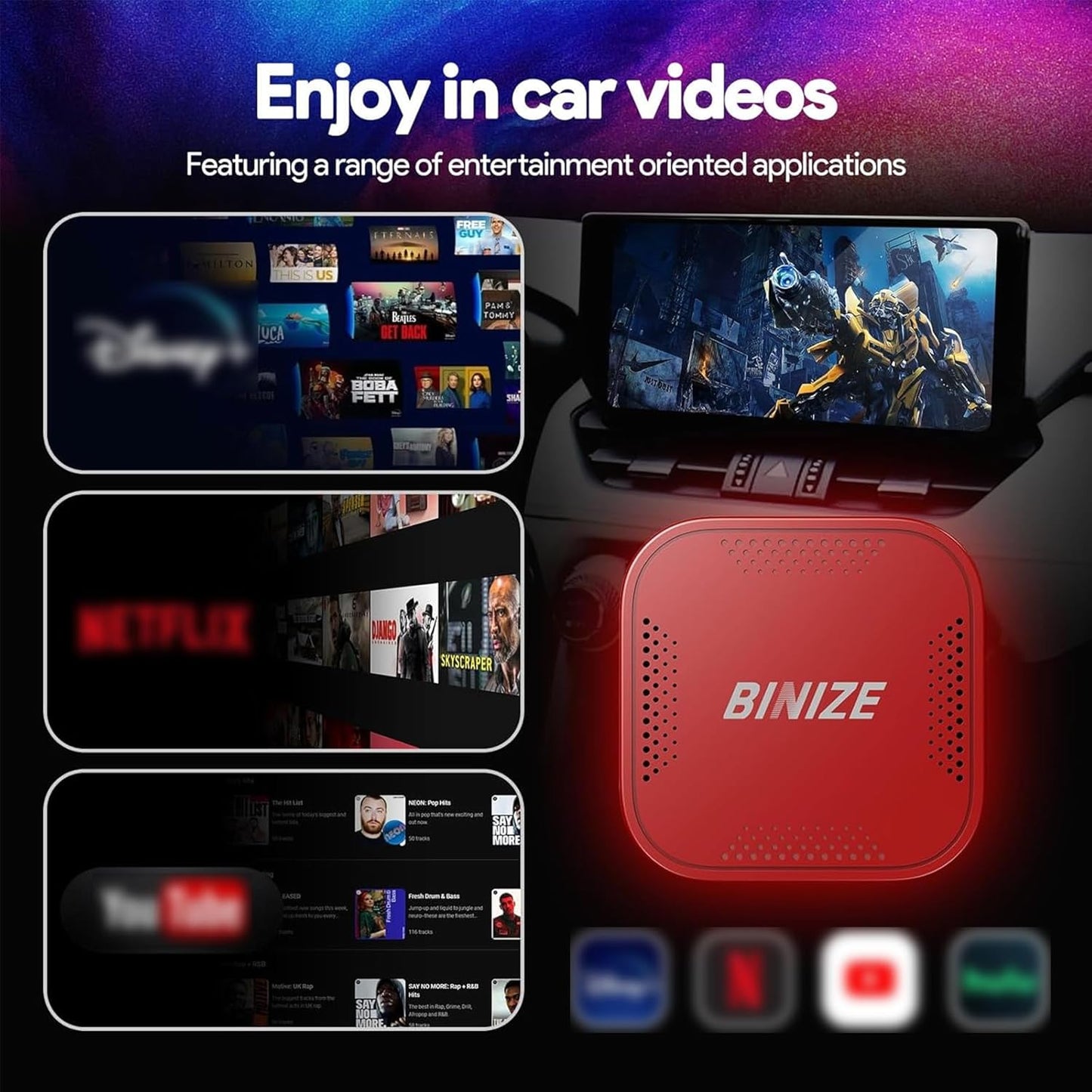 Binize Carplay Ai Box Android 13 AndroidAuto AI Box Wireless Carplay AndroidAuto Built-in Navigation, Support Video APPS etc. Support Car with OEM Wired CarPlay/Android Auto (Red 8G+128G)