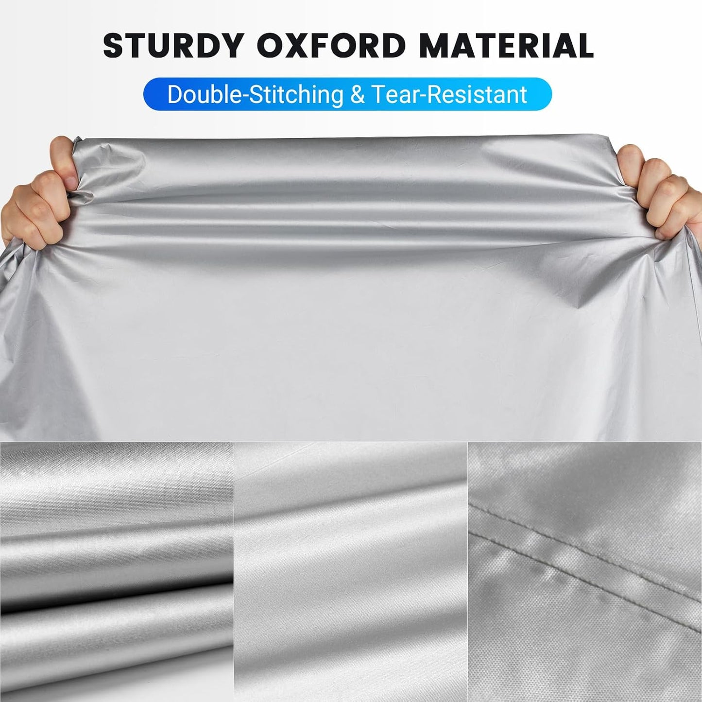 Favoto Motorcycle Cover Universal Heavy Duty Oxford Fabric with Lock-Hole 3 Night Reflectors Windproof Buckles Carrying Bag Waterproof Rain Dust Sun Outdoor Protection Silver, 96.5 inch