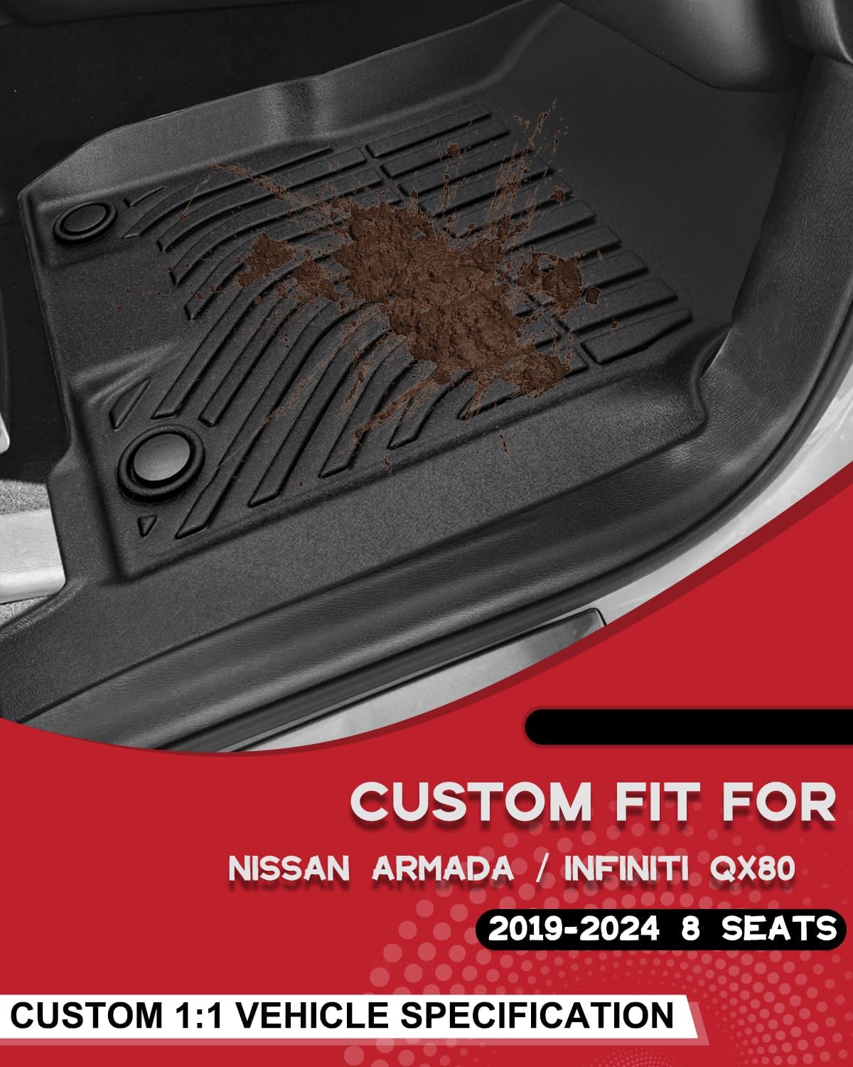 for Nissan Armada/Infiniti QX80 2019-2024 (8 Seats) Floor Mats, Only Fit for Bench Seating, All Weather Floor Liners TPE Rubber Car Mats Front Rear Row Protector Automotive Accessories