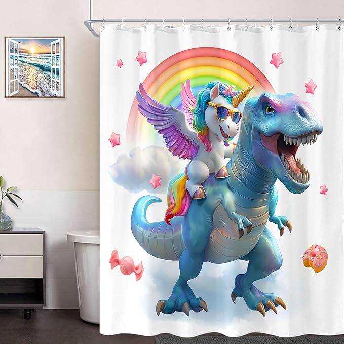 Yeoiat are You Pooping Shower Curtain Funny Shower Curtain Dinosaur Shower Curtains for Bathroom Cute Shower Curtain Set with 12 Hooks Unicorn-01 72×72 Inches