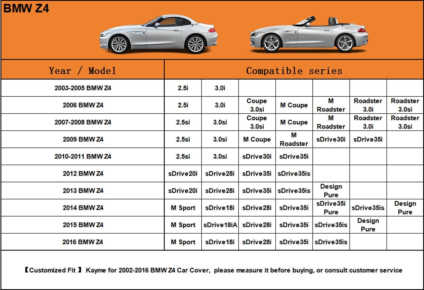 Kayme 6 Layers Car Cover Custom Fit for BMW Z4 E85 E86 E89 G29 Coupe/Roadster/Convertible (2002-2025) Waterproof All Weather for Automobiles, Outdoor Full Cover Rain Sun UV Protection.Silver