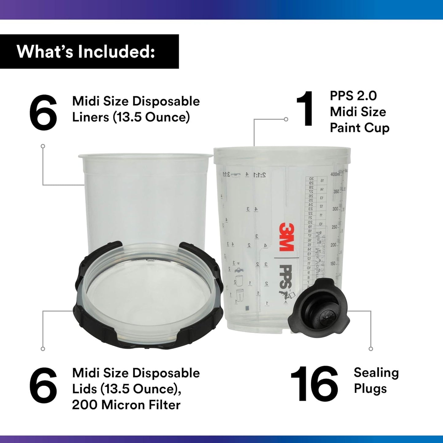 3M PPS 2.0 Paint Spray Gun System Starter Kit 26170,13.5 Ounces,200-micron Filter,Use for Cars,Furniture,Home & more,1 Cup,6 Disposable Lids and Liners,16 Sealing Plugs