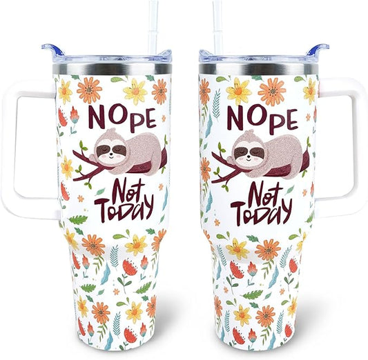 Sloth Tumbler 40 oz with Handle and Straw Lid - Leak Proof Sloth Gifts for Women - Travel Coffee Mug - Mothers Day Birthday Gifts
