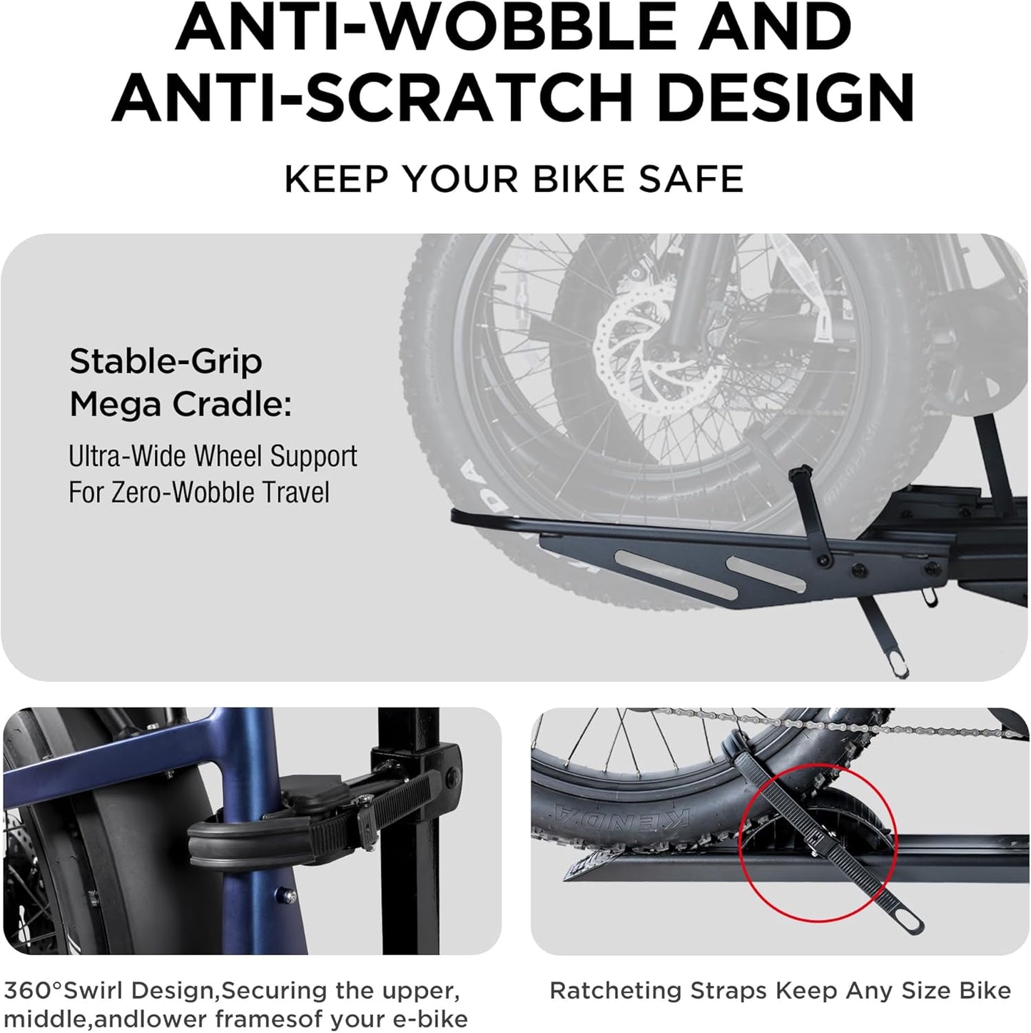 250LBS. Capacity Foldable 3-Ebike Rack with Ramp for Car SUV RV Truck Trailer and Van, 2 Inch Receiver