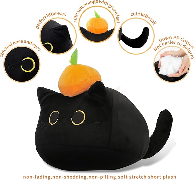 Black Cat Plush Toys, 3D Shaped Stuffed Cute Animal Toy Pillow Cushion, Soft Kawaii Cat Plush Doll (OE 21in Black)