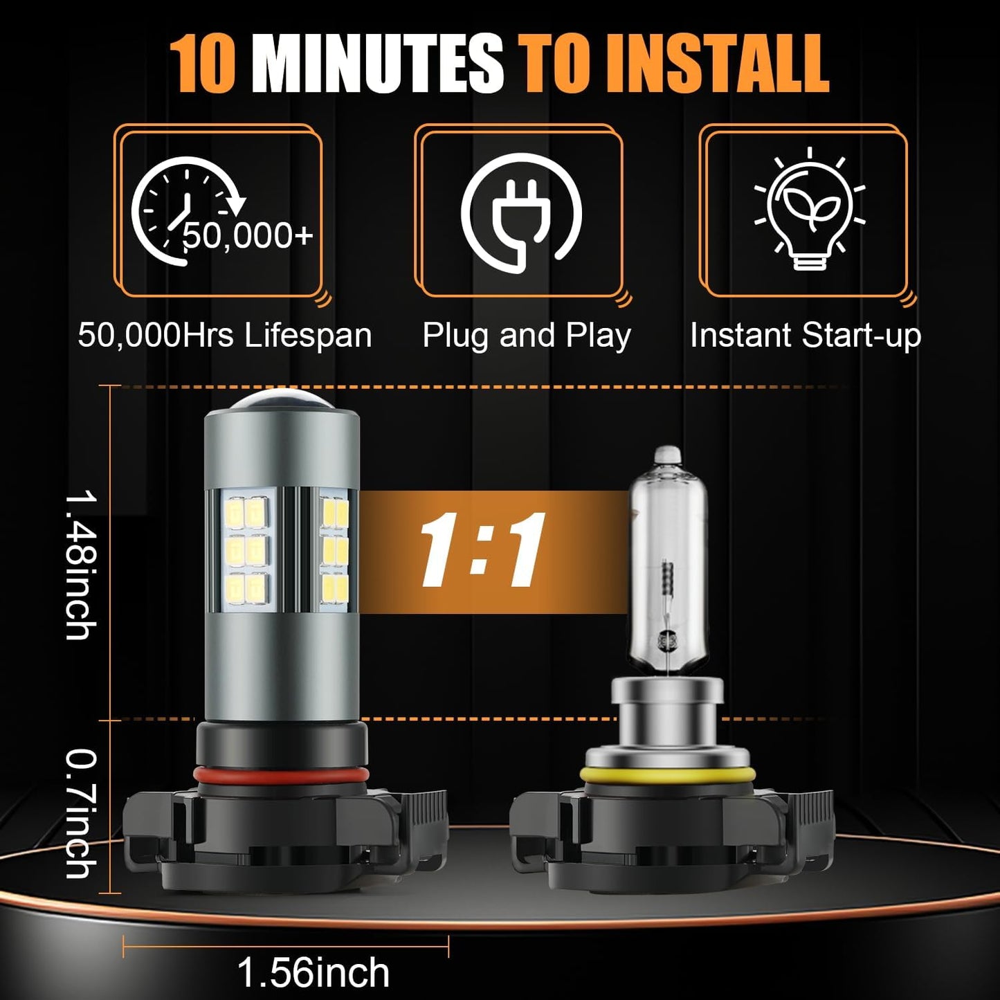 2504 LED Bulbs, PSX24W 12276 Fog Light 6500K Cool White, Pack of 2