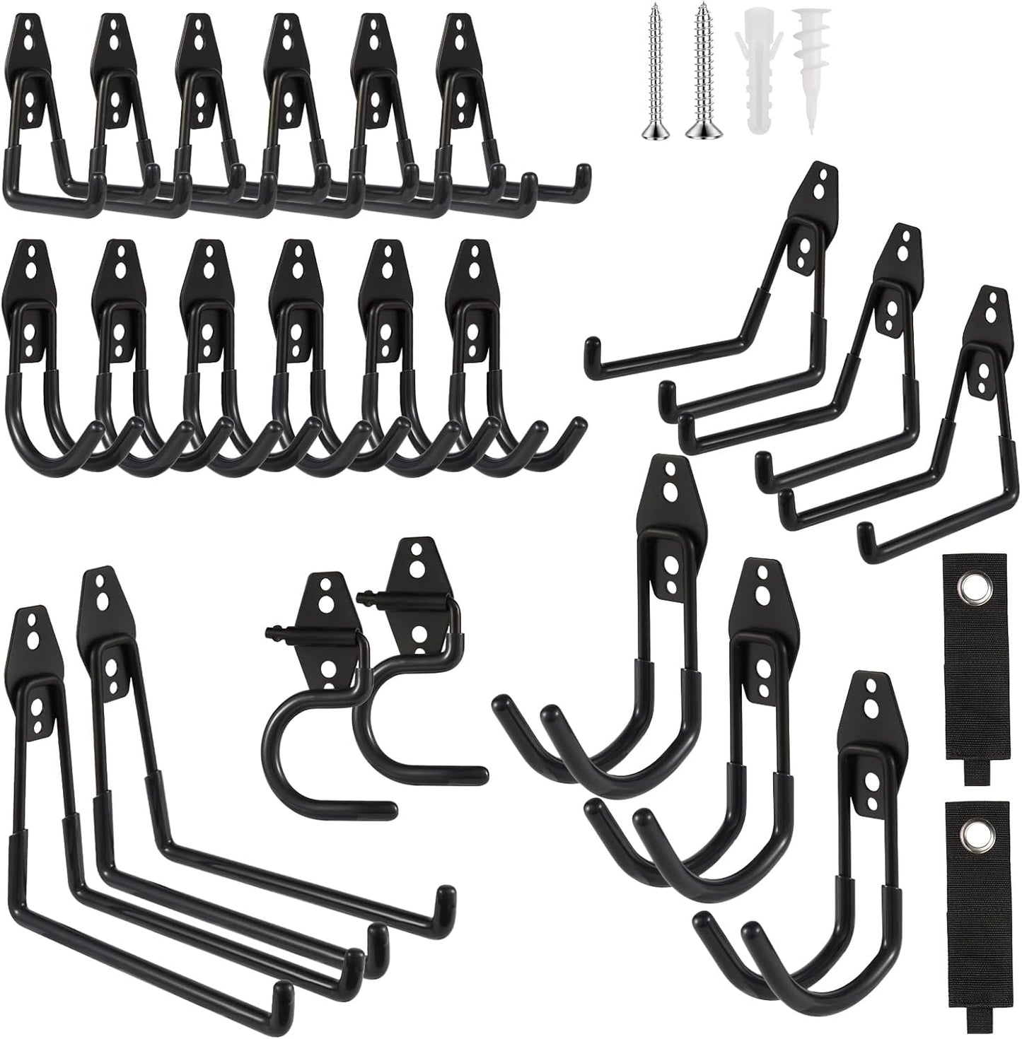 Garage Hook Heavy Duty Wall Storage Hangers, 24 Pack Garage Storage Hooks Steel Tool Black for Ladders, Ropes, Garden Tools
