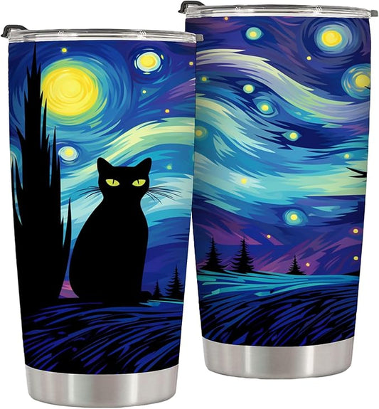Starry Night Black Cat - 20 OZ Stainless Steel Insulated Tumbler - Personalized Coffee Cup - Gifts for Women - Birthday Gifts