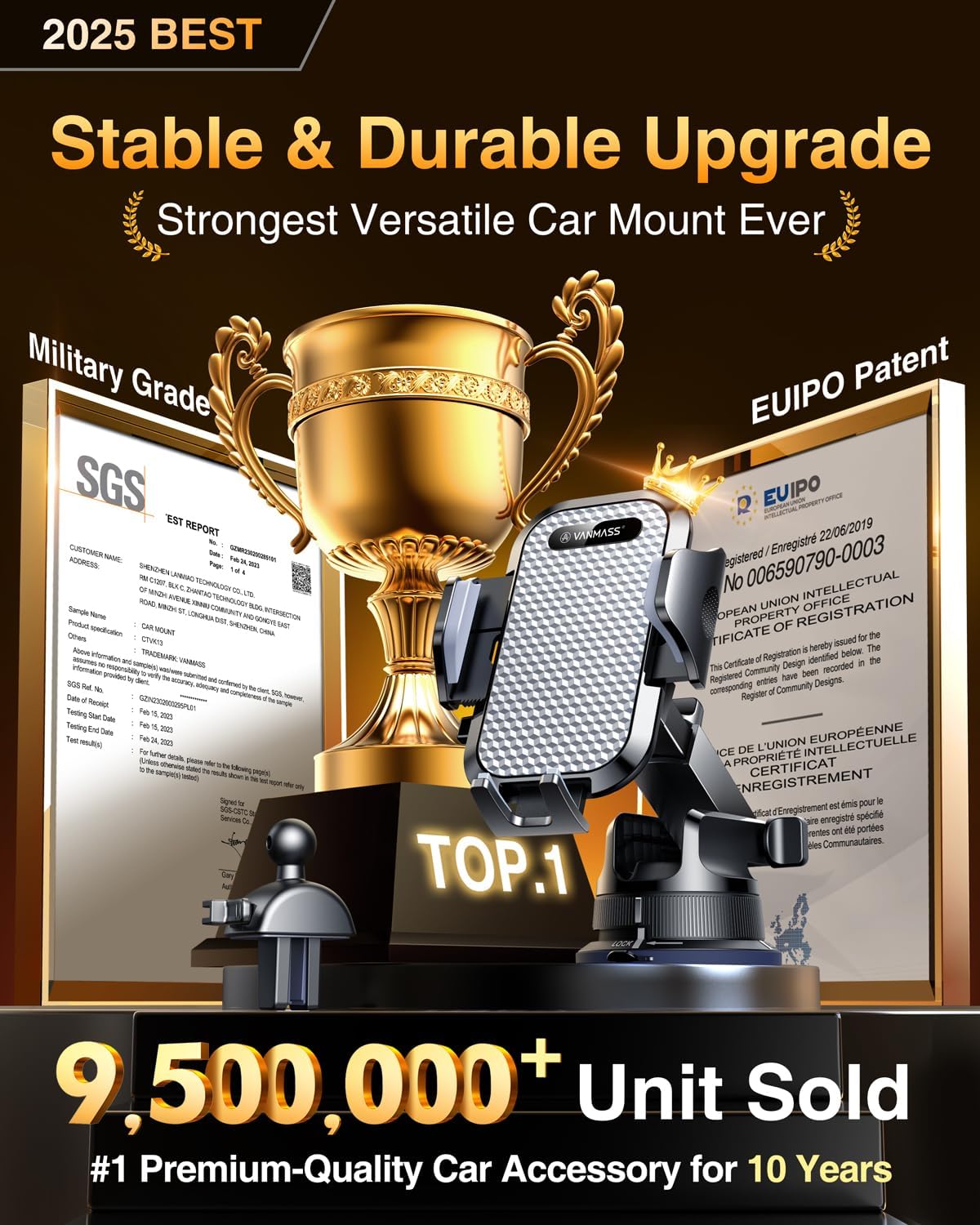 [Pro Version] VANMASS Universal Car Phone Mount [Super Suction Cup] Dashboard Phone Holder, Handsfree Windshield Dash Vent Phone Holder Car, Compatible for iPhone 16 15 14 13 Samsung LG & Truck,Silver