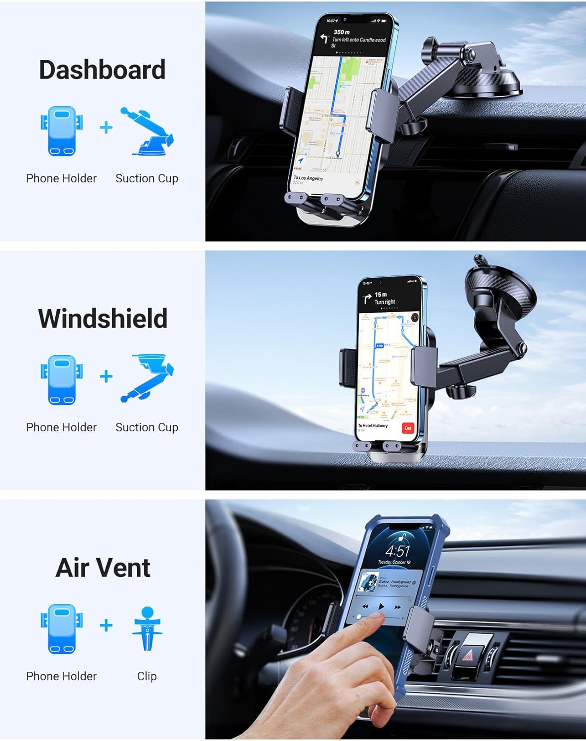 AKESEPE [Thick Cases Friendly [85+LBS Strongest Suction] Phone Holders for Your Car 2025 Upgraded Car Phone Holder Mount Truck Stand for Dashboard Windshield Vent for iPhone Samsung All Phones