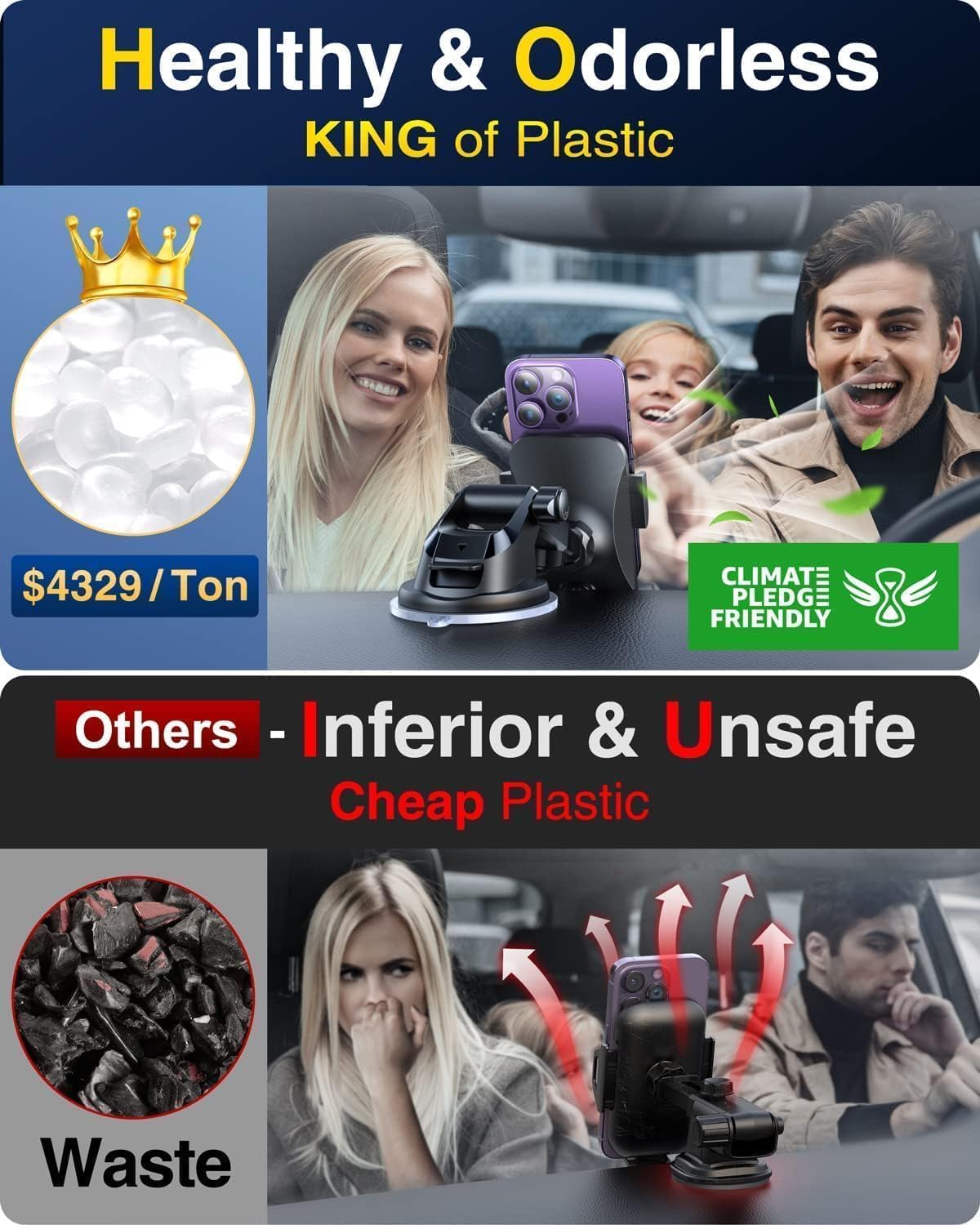 [True Anti-Vibration] Car Phone Holder VANMASS【2025 Ultimate Military-Grade Upgraded】Suction Cell Mount Truck Stand Cradle for Dashboard Windshield Vent for iPhone 16 Pro Max 15 14 13 Samsung Android