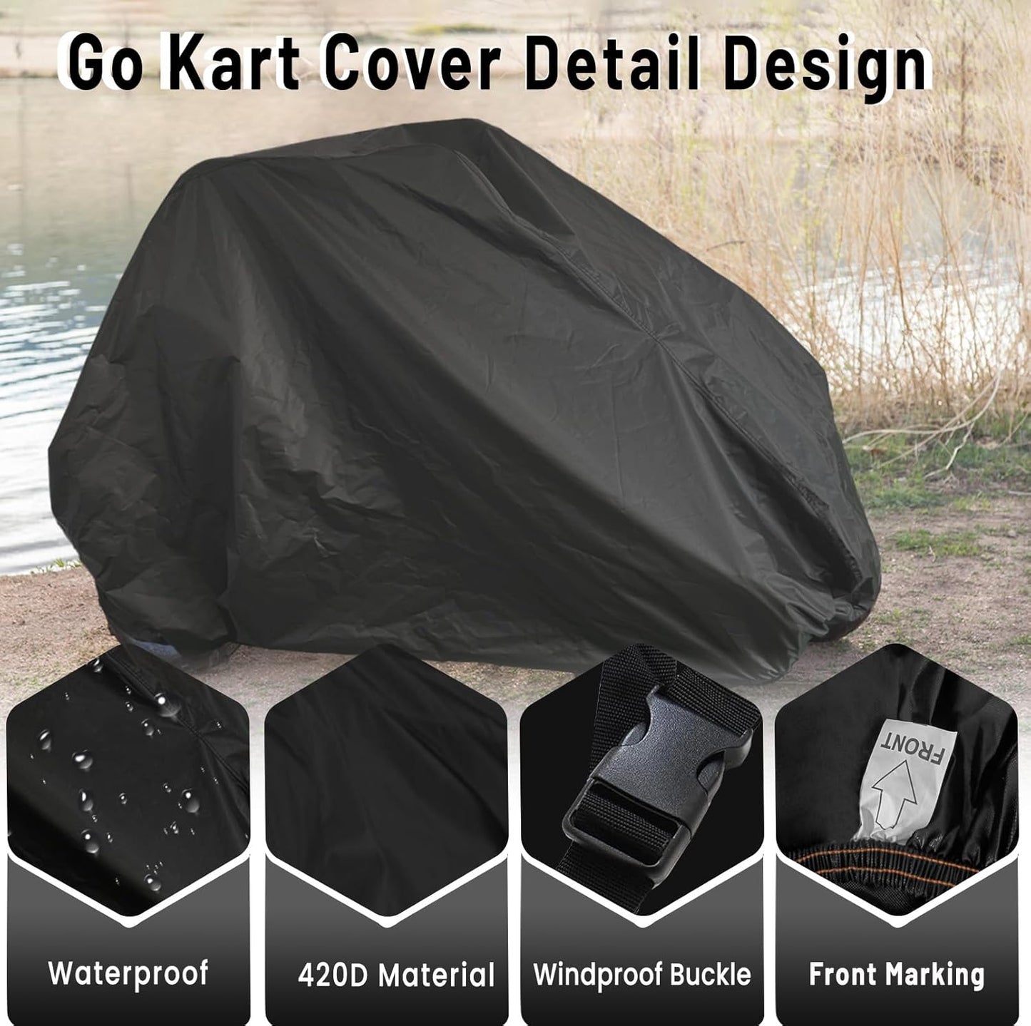 Go Kart Cover,2 Seater for Co leman KT196 GO Kart Covers 420D Waterproof Large Go Cart Car Cover,Go Kart Accessories for Baja TrailMaster,Mudhead 67" L x 46" W x 47" H