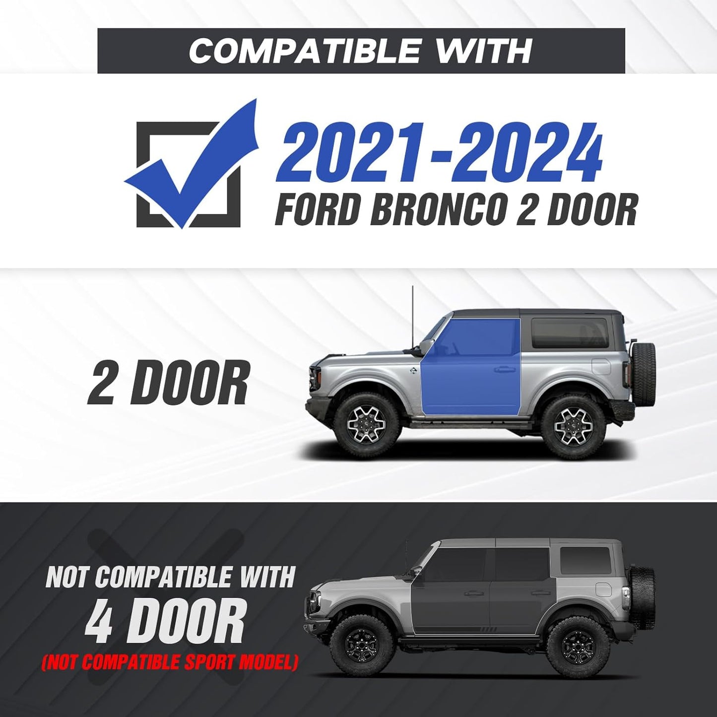 for Bronco Running Boards Compatible with 2021 2022 2023 2024 2025 Ford Bronco 2 Doors (Not for Sport Model), Heavy-Duty Steel Drop Side Steps Nerf Bars Bolt-on Step Plates Rock Sliders Rail