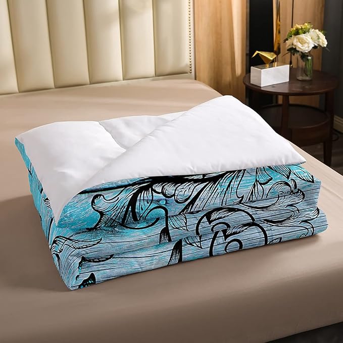Butterfly Bedding Sets for Girls Teens Women Bedroom Rustic Flower Comforter Set,Blue Butterflies White Chic Floral Duvet Set Retro Vintage Romantic Style Quilt Set Full Size Soft Lightweight