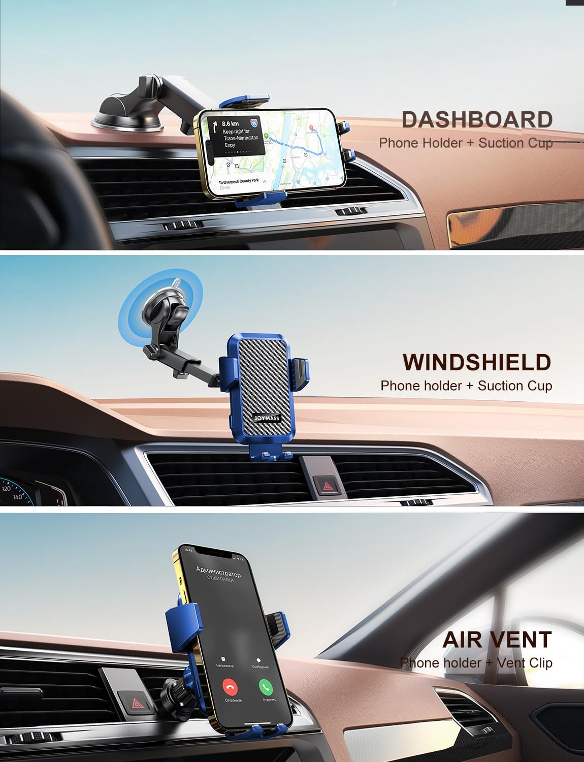 Wireless Car Charger, Phone Holders for Your Car, 15W Auto Clamping Phone Mount Car Accessories for iPhone 16 15 14 13 12 Mini Pro Max 11, Samsung Galaxy S24 Ultra S23 S22+ Note 20, etc - Blue