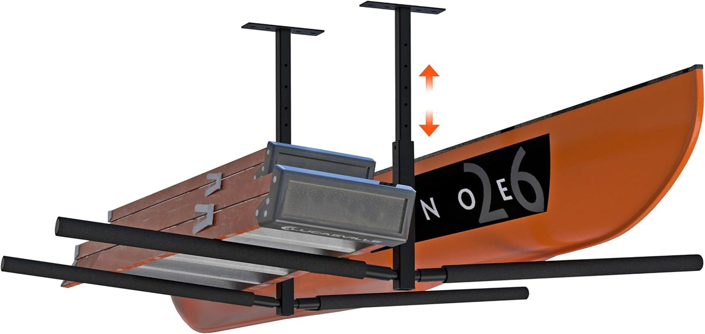 Double Kayak/Ladder Ceiling Storage Rack, Hi Port 2 Ladder Hanger Overhead Garage Kayak Ladder Rack, Holds 200 lbs, Adjustable Height Design, Black