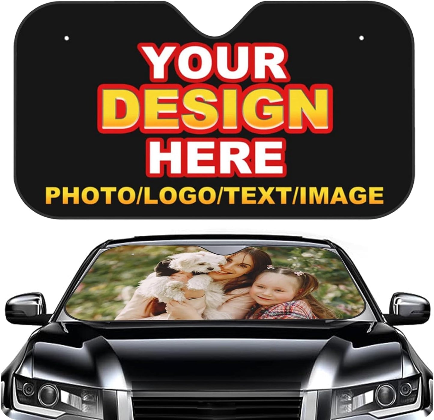 Custom Windshield Sun Shade for Car Personalized Window Sunshades Add Your Photo Logo Text Image Customize Car Sun Visor Foldable UV Ray Sun Protector for Sedans SUV Trucks (S)