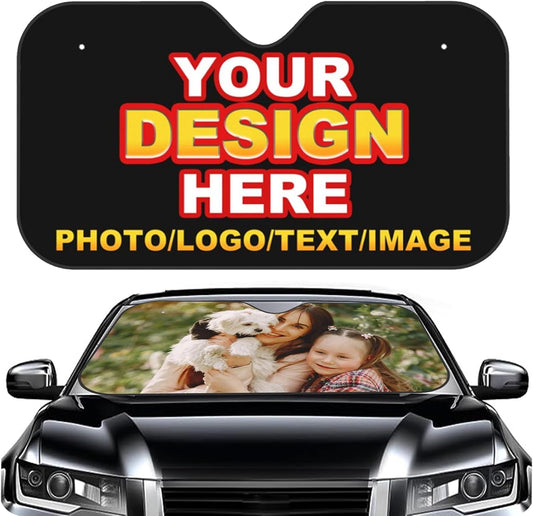 Custom Windshield Sun Shade for Car Personalized Window Sunshades Add Your Photo Logo Text Image Customize Car Sun Visor Foldable UV Ray Sun Protector for Sedans SUV Trucks (S)