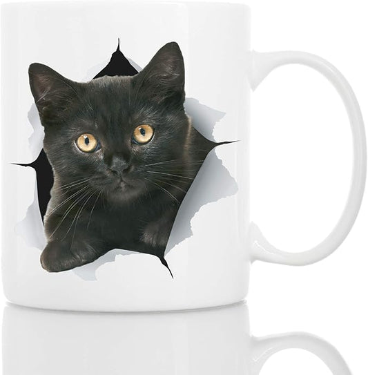 Winston & Bear Funny Black Kitten Coffee Mug - Funny Ceramic Coffee Mug Gift for Cat Lovers - Cute Novelty Cat Themed Cup for Men and Women (11oz)