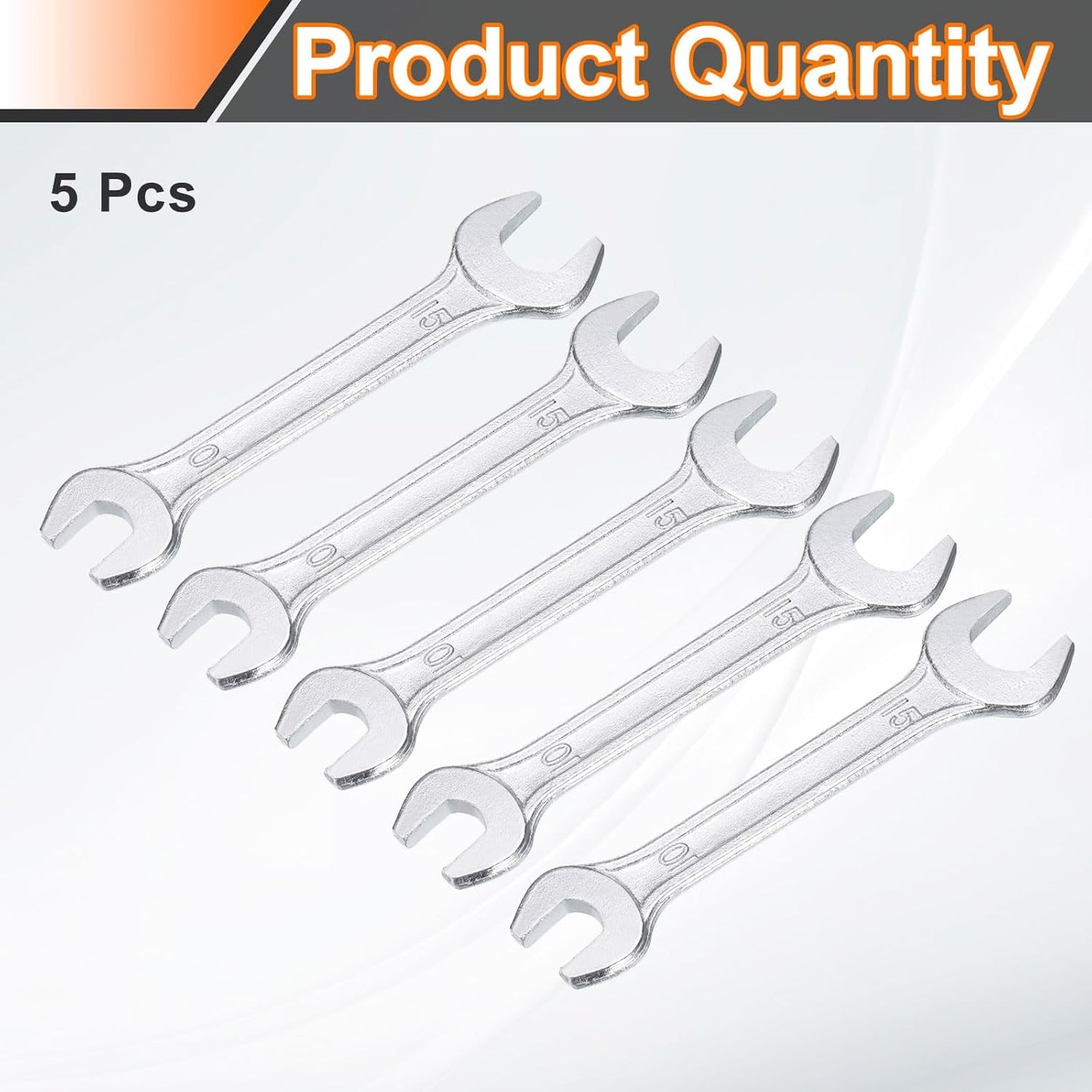 HARFINGTON 5pcs Double Open End Wrench 10mm x 15mm Metric 15 Degree Offset Angle Small Flat Head Wrench Galvanizing Open Ended Spanner for Automotive Repair Furniture Assembly