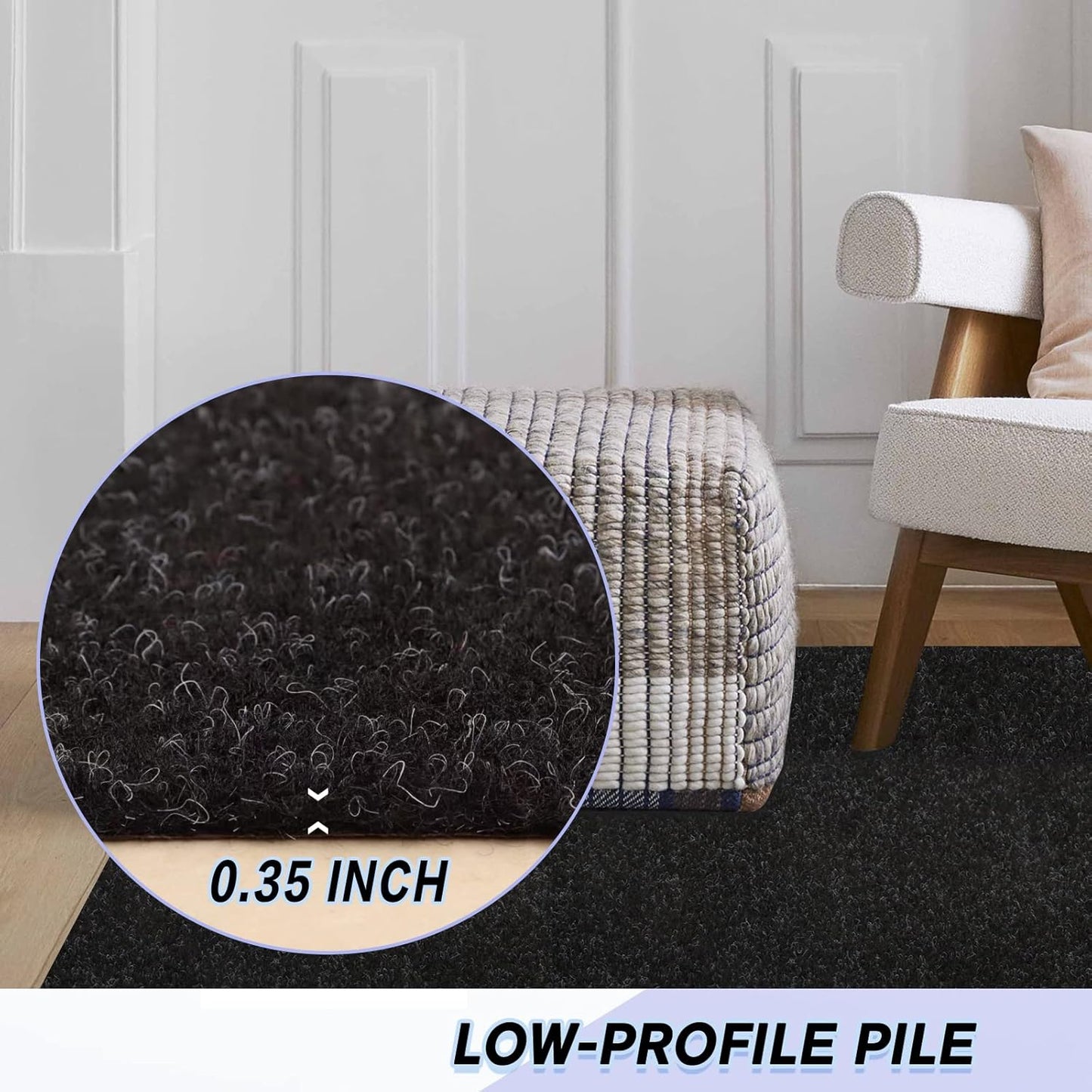 Custom Size Backed Non-Slip Area Rugs Runner, Easy Clean, Waterproof Runner Rugs for Hallway Entryway, Kitchen, Laundry, 4FT x 57FT, Black