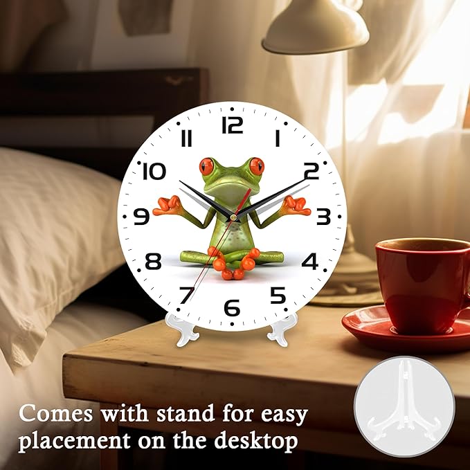 Wall Clock, 10 Inch Silent Non-Ticking Home Kitchen Decor, Battery Operated for Bathroom Bedroom Living Room Office(Funny Frogs)