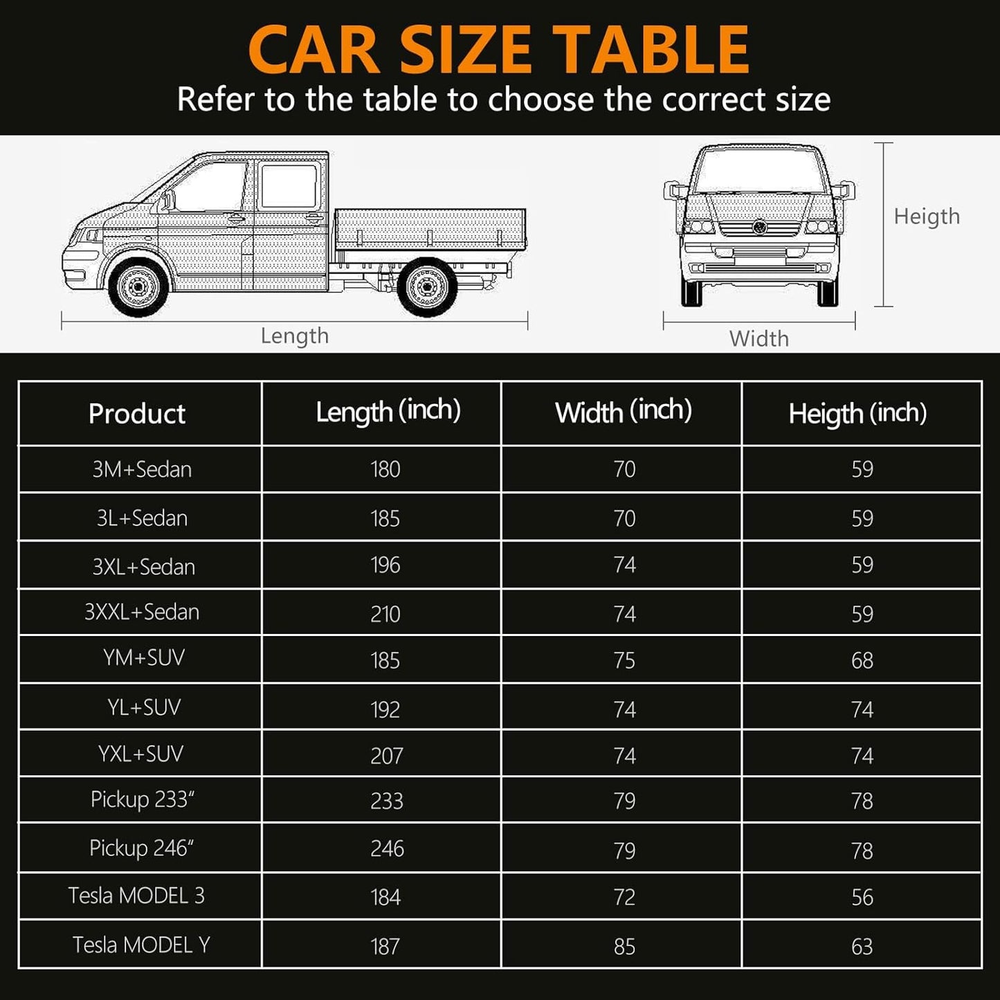 Pickup Truck Cover Waterproof All Weather, Outdoor Sun UV Rain Pickup Protection,6 Layer Heavy Duty Truck Cover, Length Up to 246 Inch(246"*79"*78")