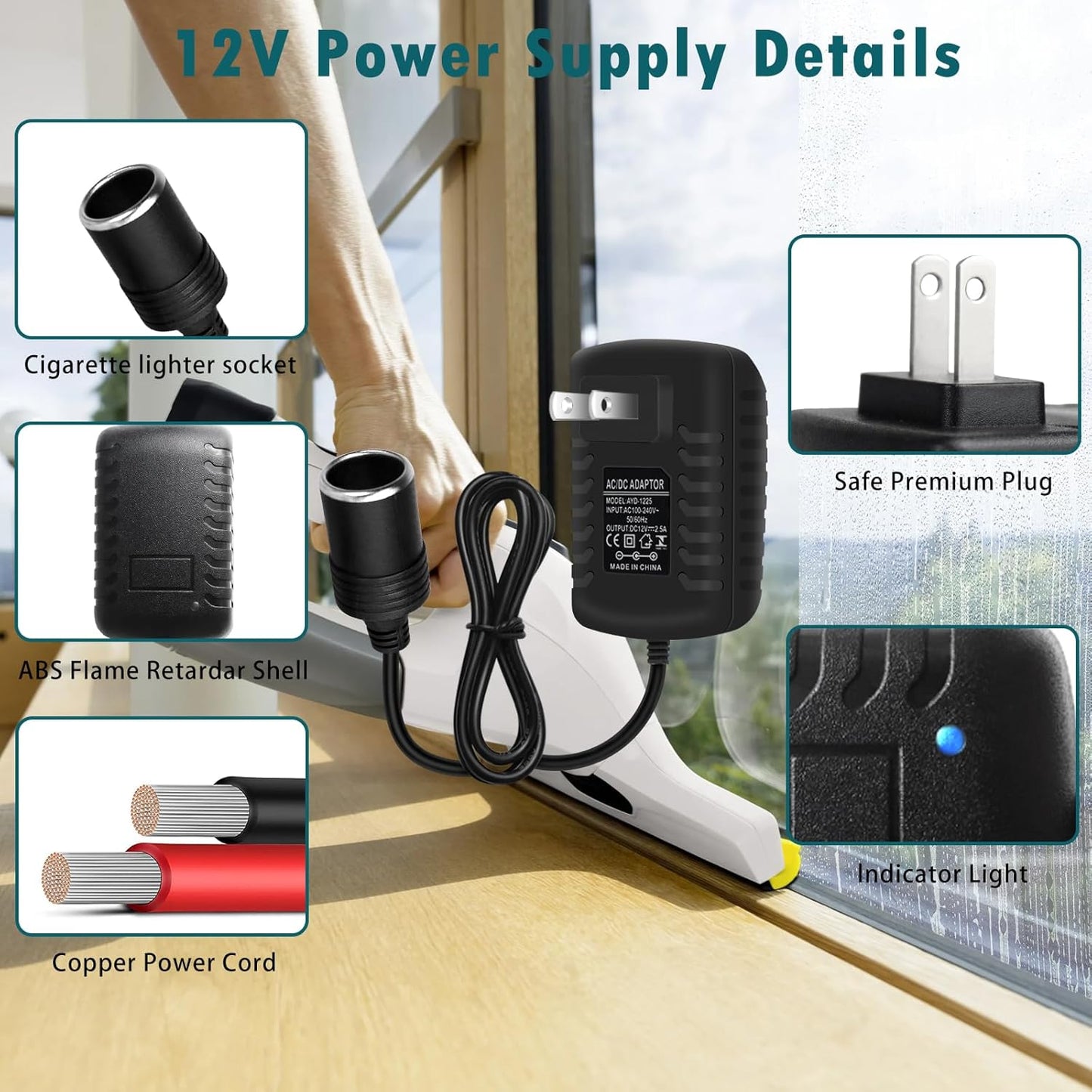 inShareplus 12V 2.5A 30W AC to DC Converter, 12 Volt Cigarette Lighter Adapter, 110V to 12V Car Lighter to Wall Outlet Adapter, Power Supply for Car Devices (MP3, Fan, Dash Cam)