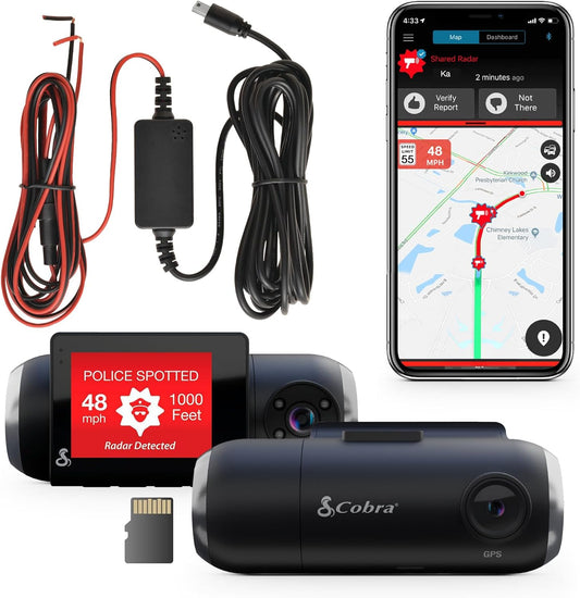 Bundle of Cobra Smart Dash Cam with Interior Cam (SC 201) + Cobra 2.5A Micro USB Hardwire Kit