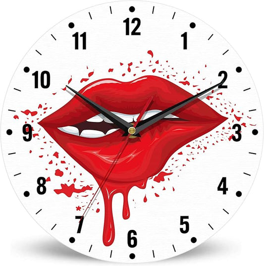 SPUNKER Clock for Bedroom,Red Lip Wall Clocks,Woman Sexy Biting Lips Battery Operated Wall Clock Silent Non-Ticking Decorative for Home Kitchen Bathroom Living Room Bedroom Office 10 Inch