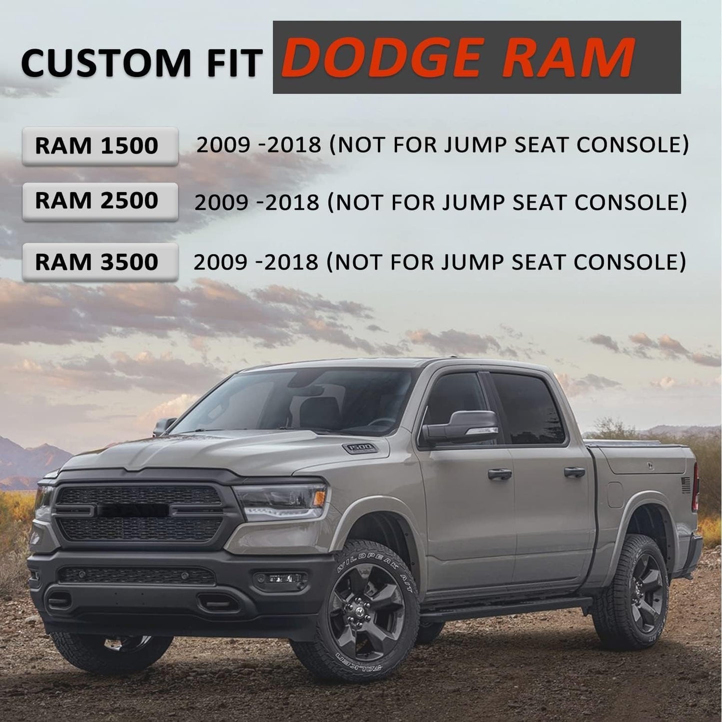 GIANT PANDA Center Console Cover Armrest Cover Cushion Fits Dodge RAM 1500 2500 3500 2009 2010 2011 2012 2013 2014 2015 2016 2017 2018, Scratch Resistant and Waterproof, Neoprene, Black