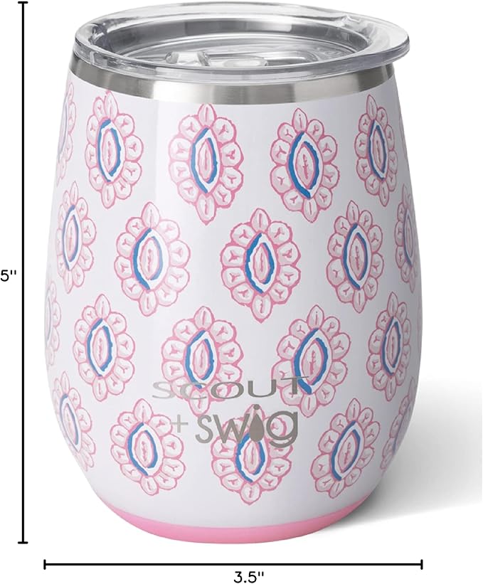 Swig 14oz Insulated Wine Tumbler with Lid, Dishwasher Safe, Stainless Steel Wine Cups (Rose's Luxe)