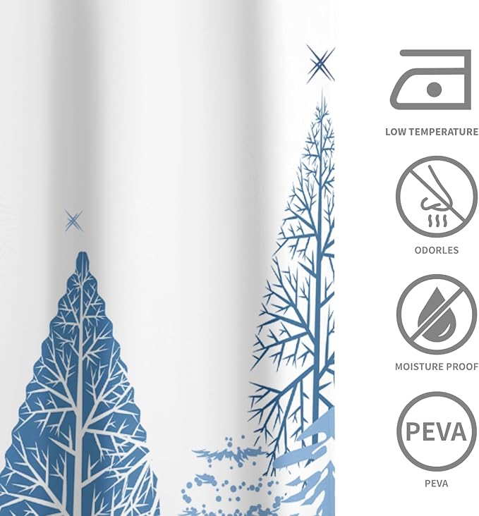 Winter Snow Forest Shower Curtain 72x72 Inches,Christmas Snowflake Snowy Trees Waterproof Polyester Fabric Bathtub Curtain Set with Hooks for Xmas Season Theme Bathroom Decor