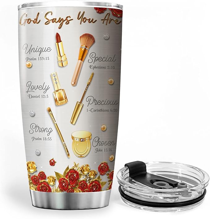 ZOXIX Makeup Lovers Gifts For Women God Says You Are Tumbler Flower Floral Stainless Steel Cup 20oz Mugs With Christian Sayings MUA Esthetician Gifts For Graduation Makeup Artist