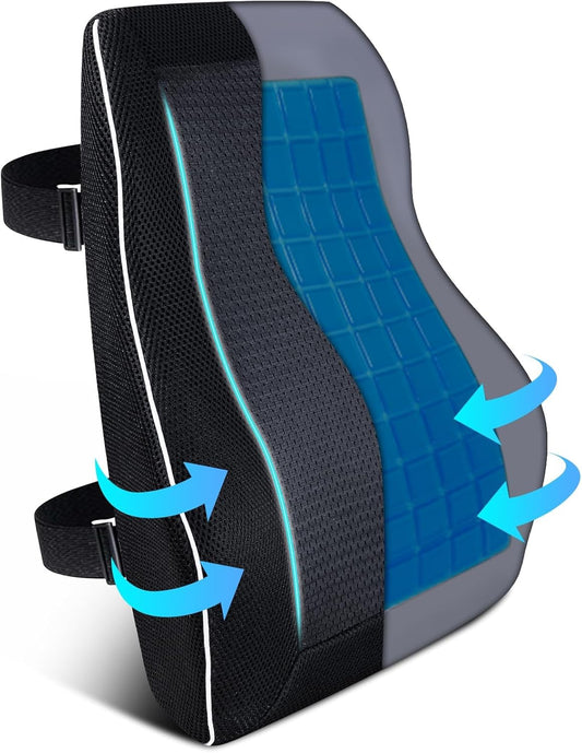 Gel Lumbar Support Pillow for Office Chair Car Gaming Chair Lower Back Pain Relief Back Support, Cooling Memory Foam Cushion for not Stand The Heat, 3D Mesh Cover Ergonomic Orthopedic Back Rest