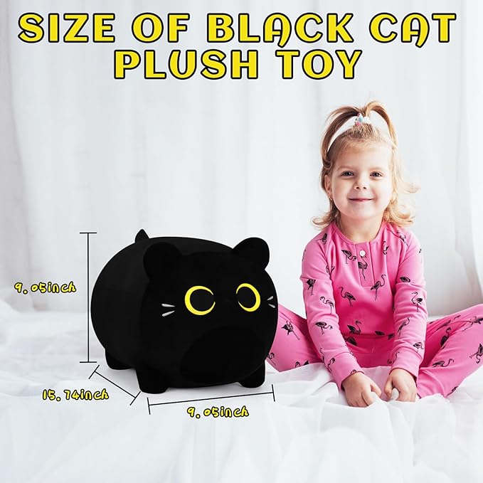 Black Cat Plushie-16'' Anime Cat Plushie, Gold Eyes Plush Cat, Potsche Kids Sofa Pillow, Birthday Gift for Kids Girls & Boys