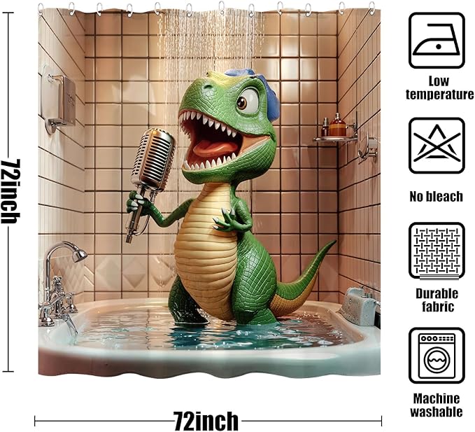 Yeoiat Funny Shower Curtain Dinosaur Shower Curtain Funny Decorative Shower Curtains for Bathroom Cute Shower Curtain Set with 12 Hooks Dinosaur02 72×72 Inches