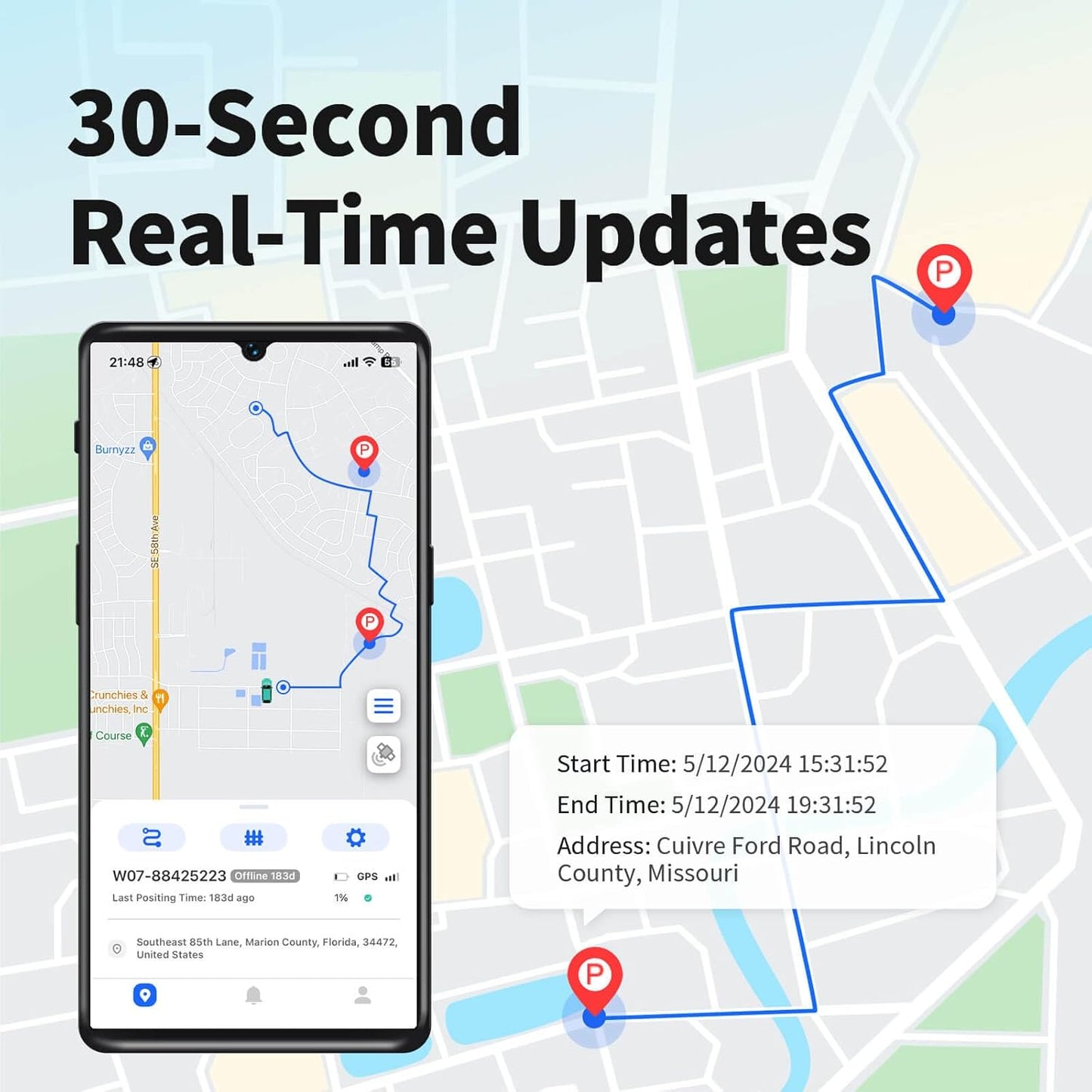 GPS Tracker for Vehicles No Monthly Fee, No Subscription, Long Battery Life, 4G SIM Card and Data Included, Trip History, GeoFence, Driving Alerts