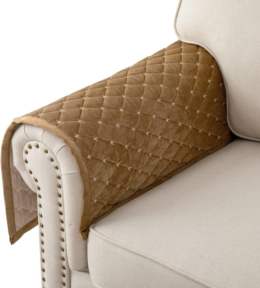 Eismodra Armrest Covers,Couch Cover,Sofa Cover,Backrest Covers,Anti-Slip Armchair Slipcovers for Dogs Cats Pet Loveseat Recliner Leather L Shaped,Coffee 28 x 28 Inches (Only 1 Piece)