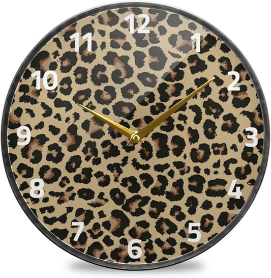 ALAZA Cheetah Leopard Print Animal Skin Wall Clock Battery Operated Silent Non Ticking Clocks for Living Room Decor 12 Inch / 9.5 Inch